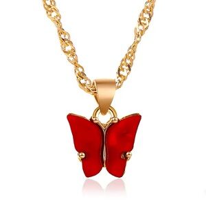 Red Butterfly Stainless Steel Pendant Necklace‎